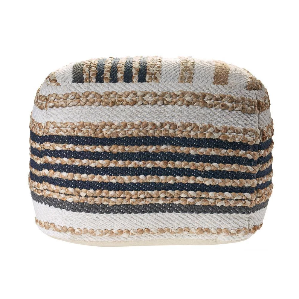 Natural Jute Natural Black Cube Pouf by LR Home 6 Natural Jute Natural Black Cube Pouf by LR Home - Image 4