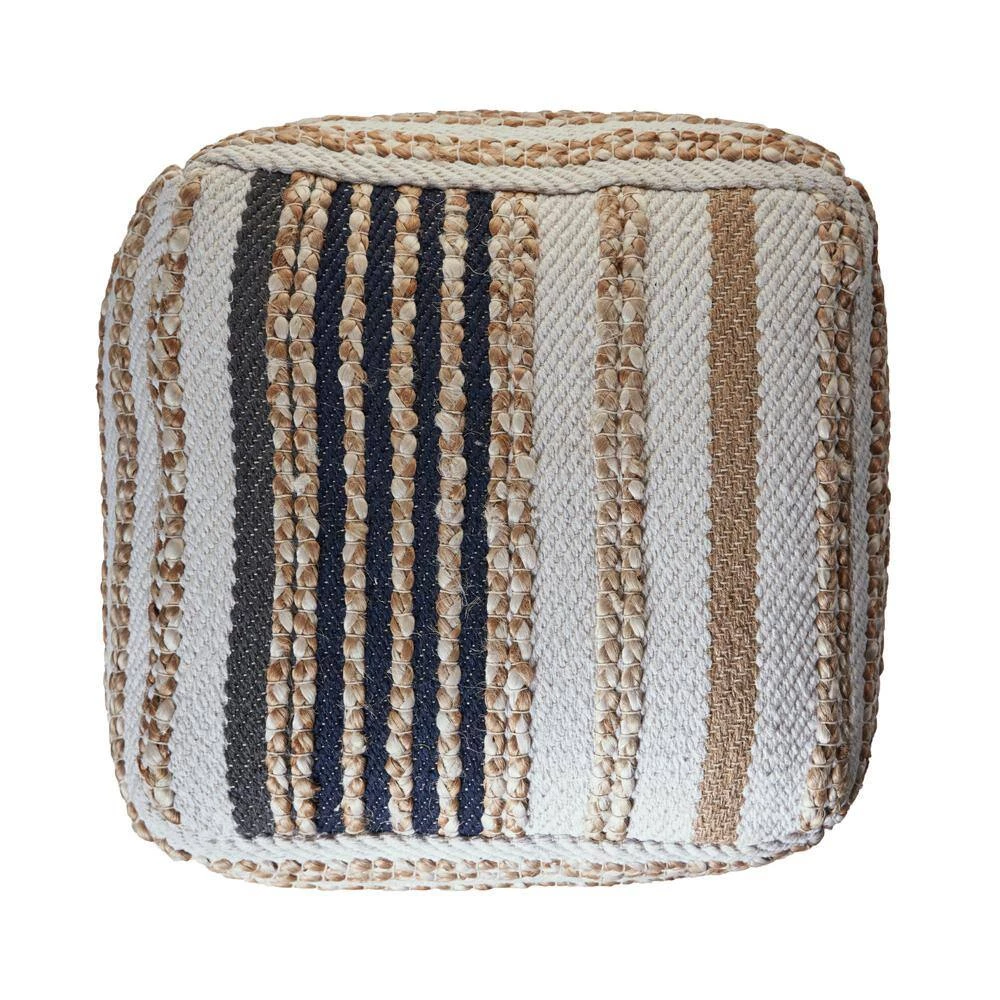 Natural Jute Natural Black Cube Pouf by LR Home 5 Natural Jute Natural Black Cube Pouf by LR Home - Image 3