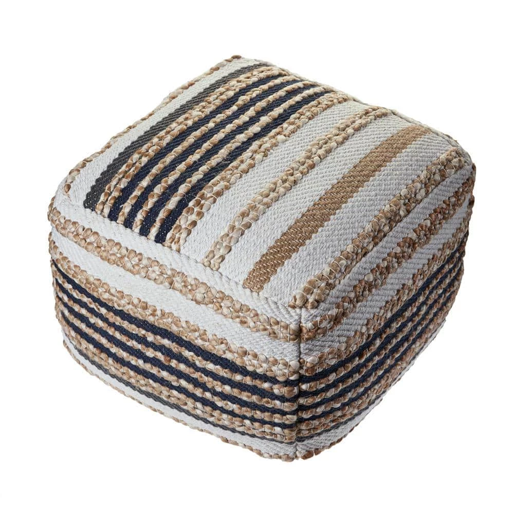Natural Jute Natural Black Cube Pouf by LR Home 3 Natural Jute Natural Black Cube Pouf by LR Home
