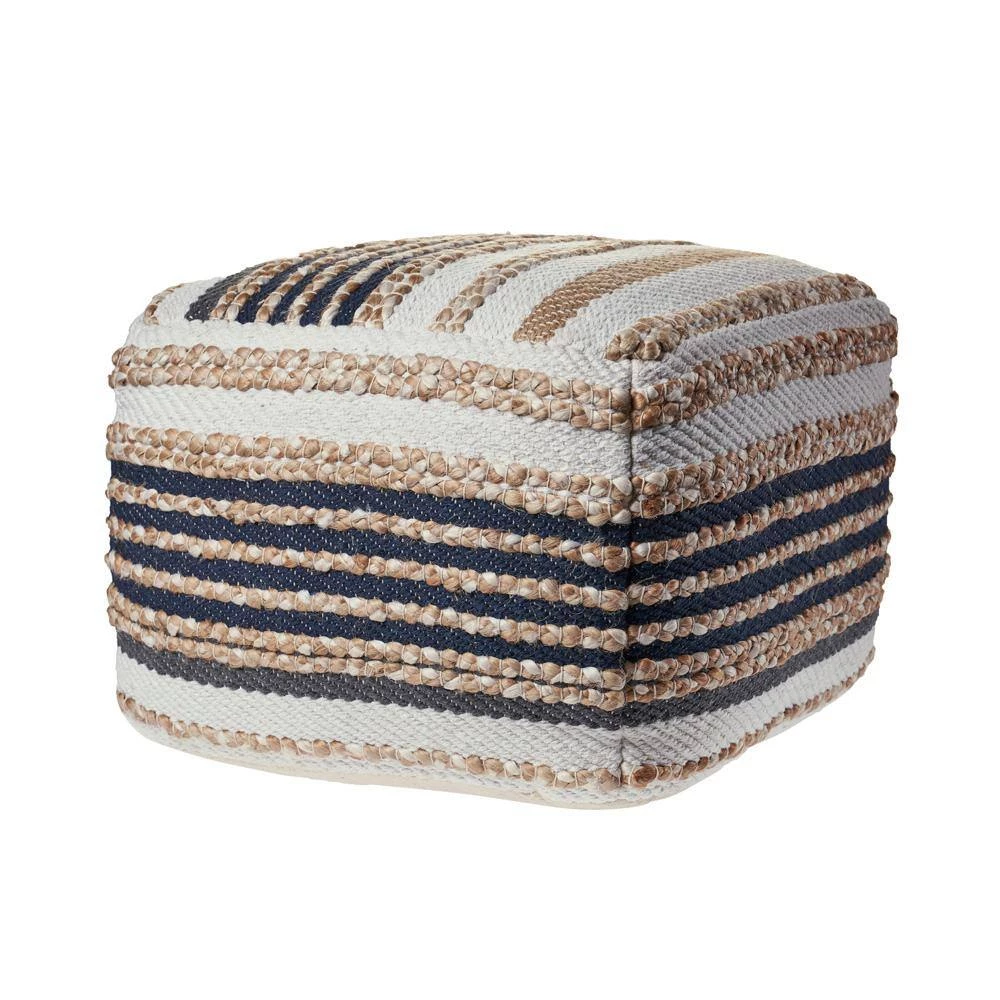 Natural Jute Natural Black Cube Pouf by LR Home 4 Natural Jute Natural Black Cube Pouf by LR Home - Image 2