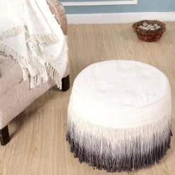 Tie Dye Tassel Natural / Grey Round 20 in. x 14 in. Indoor Pouf by LR Home -Cheap LR Home Store natural grey lr home ottomans poufs99713ngy2014 1f 1000