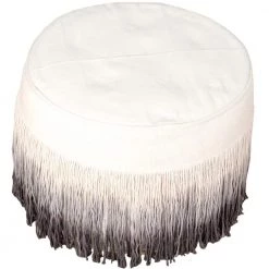 Tie Dye Tassel Natural / Grey Round 20 in. x 14 in. Indoor Pouf by LR Home