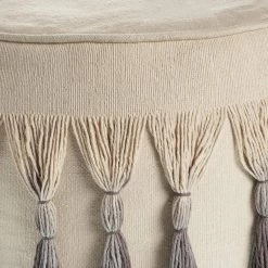 Tie Dye Tassel Natural / Grey Round 20 in. x 14 in. Indoor Pouf by LR Home -Cheap LR Home Store natural grey lr home ottomans poufs99713ngy2014 76 1000