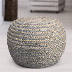 Two Tone Jute Natural Indoor Ottoman by LR Home -Cheap LR Home Store natural lr home ottomans poufs99702ngy2014 1f 1000