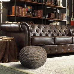 Two Tone Jute Natural Indoor Ottoman by LR Home -Cheap LR Home Store natural lr home ottomans poufs99702ngy2014 31 1000