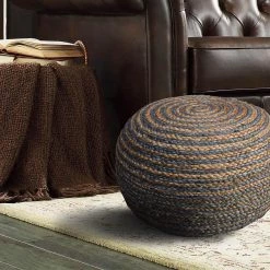 Two Tone Jute Natural Indoor Ottoman by LR Home -Cheap LR Home Store natural lr home ottomans poufs99702ngy2014 44 1000