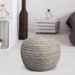 Two Tone Jute Natural Indoor Ottoman by LR Home