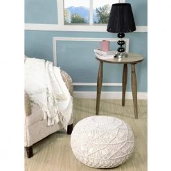 Macrame Natural 20 in. x 16 in. Round Indoor Pouf by LR Home -Cheap LR Home Store natural lr home ottomans poufs99707nat1814 31 1000