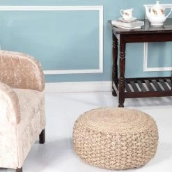 Criss Knit Hemp Natural Round 20 in. x 10 in. Indoor Floor Pouf by LR Home -Cheap LR Home Store natural lr home ottomans poufs99712nat2010 1f 1000