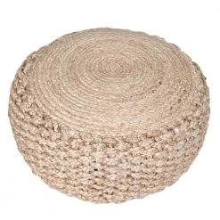 Criss Knit Hemp Natural Round 20 in. x 10 in. Indoor Floor Pouf by LR Home