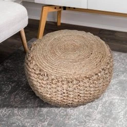 Criss Knit Hemp Natural Round 20 in. x 10 in. Indoor Floor Pouf by LR Home -Cheap LR Home Store natural lr home ottomans poufs99712nat2010 c3 1000