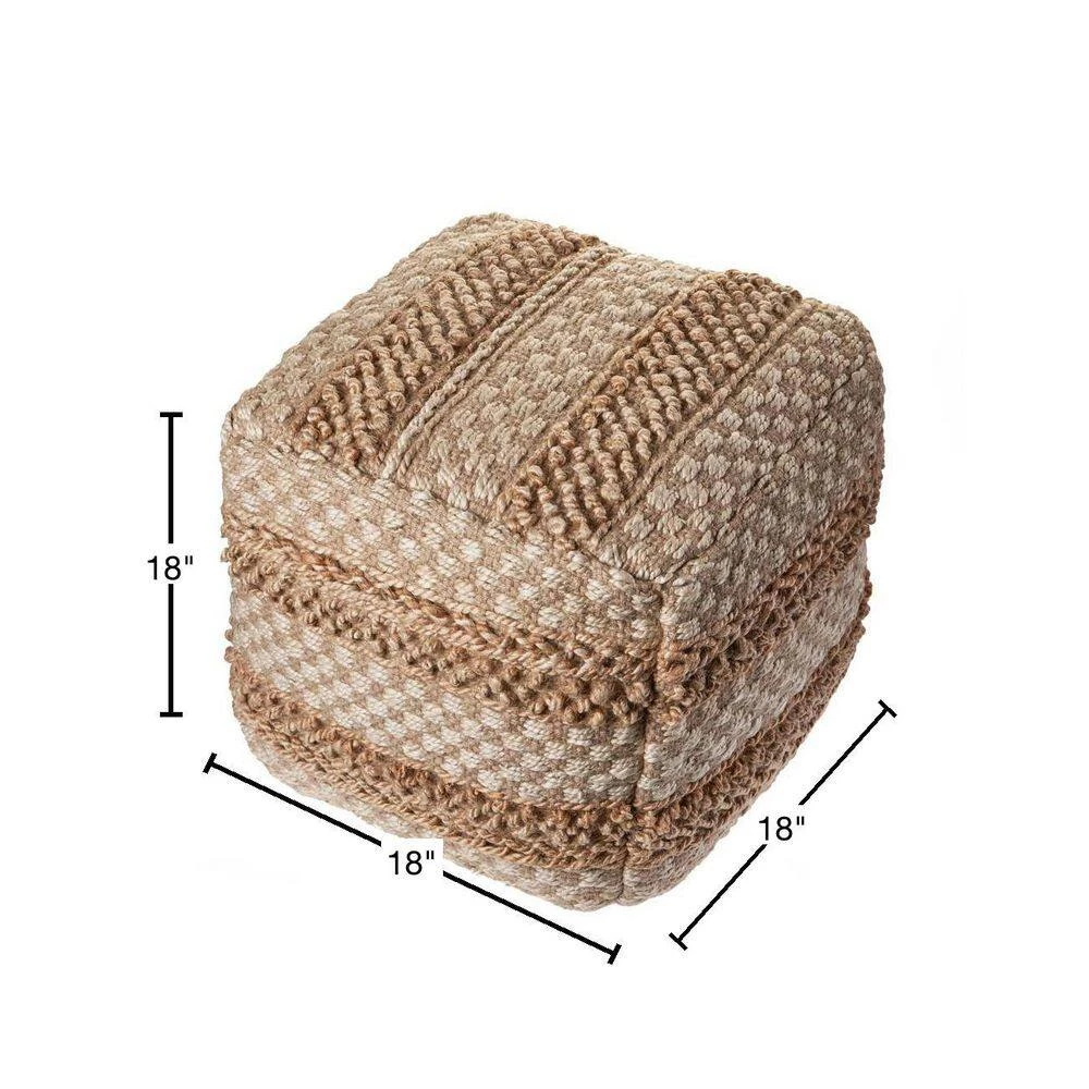 Natural Jute Brown Blocks Checks Pouf by LR Home 4 Natural Jute Brown Blocks Checks Pouf by LR Home - Image 2