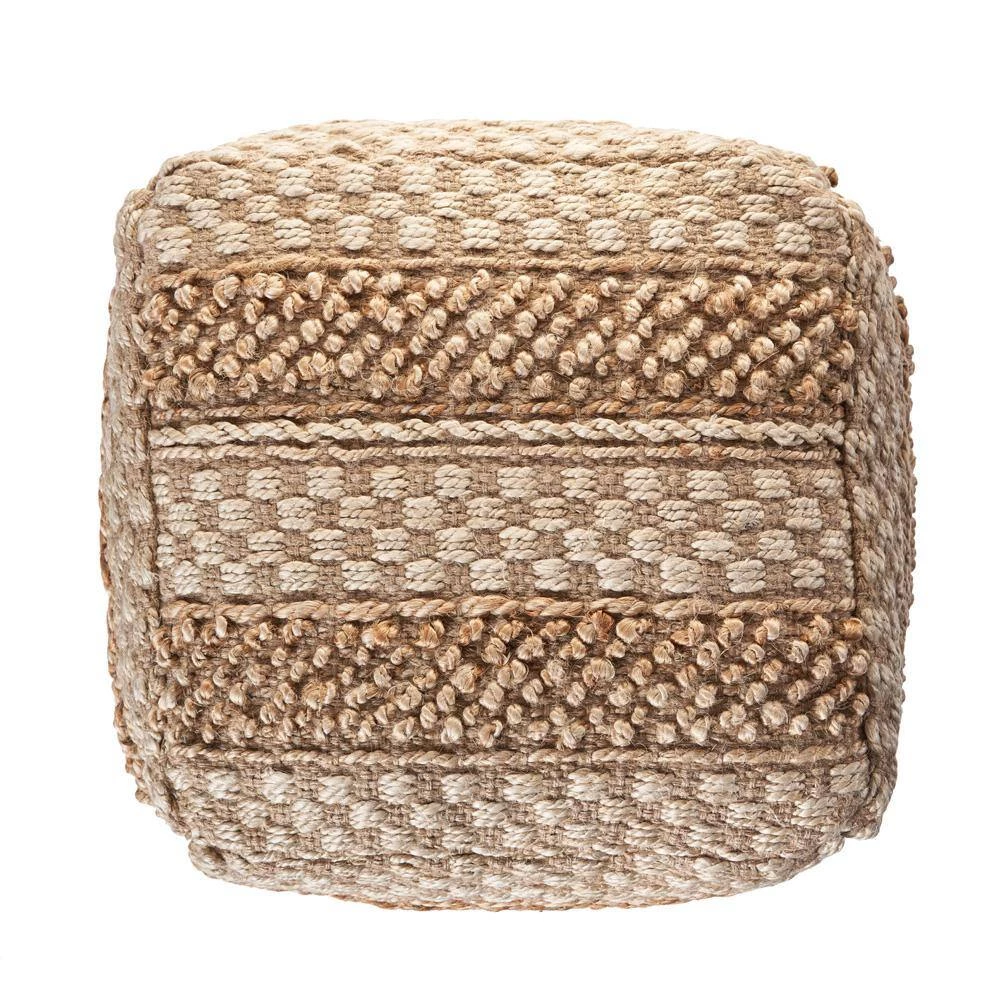 Natural Jute Brown Blocks Checks Pouf by LR Home 6 Natural Jute Brown Blocks Checks Pouf by LR Home - Image 4