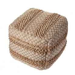 Natural Jute Brown Blocks Checks Pouf by LR Home
