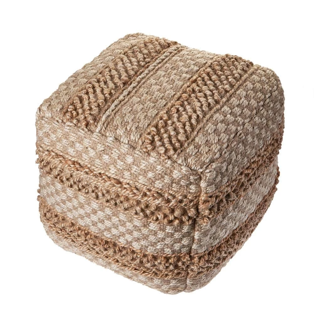 Natural Jute Brown Blocks Checks Pouf by LR Home 3 Natural Jute Brown Blocks Checks Pouf by LR Home