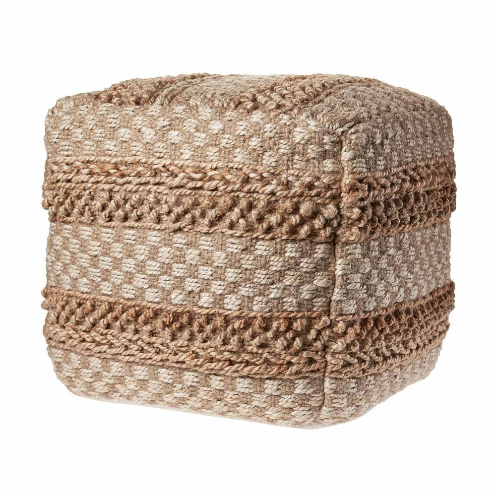 Natural Jute Brown Blocks Checks Pouf by LR Home 5 Natural Jute Brown Blocks Checks Pouf by LR Home - Image 3