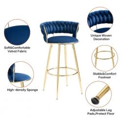 35 in. Navy Blue Velvet Metal Frame Cushioned Bar Stool with Gold Metal Legs (Set of 2) by HOMEFUN -Cheap LR Home Store navy blue homefun bar stools hfhdsn 959ny 1f 1000