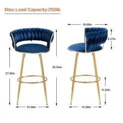 35 in. Navy Blue Velvet Metal Frame Cushioned Bar Stool with Gold Metal Legs (Set of 2) by HOMEFUN -Cheap LR Home Store navy blue homefun bar stools hfhdsn 959ny fa 1000