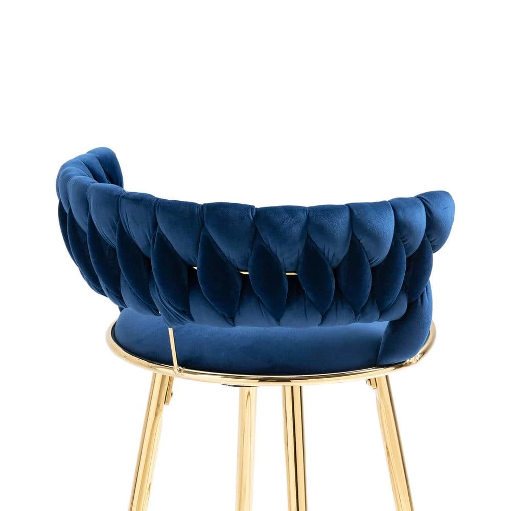 35 in. Navy Blue Velvet Metal Frame Cushioned Bar Stool with Gold Metal Legs by HOMEFUN 8 35 in. Navy Blue Velvet Metal Frame Cushioned Bar Stool with Gold Metal Legs by HOMEFUN - Image 6