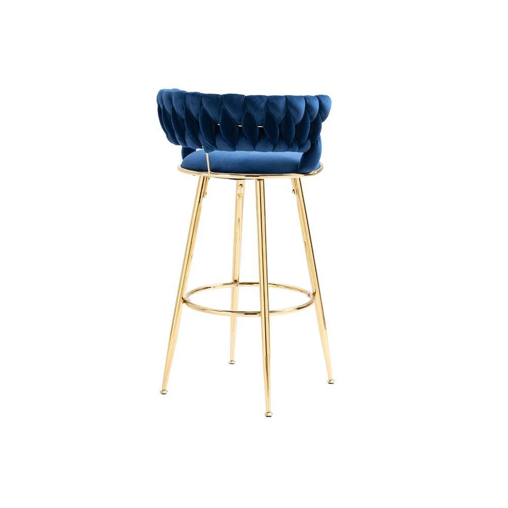 35 in. Navy Blue Velvet Metal Frame Cushioned Bar Stool with Gold Metal Legs by HOMEFUN 6 35 in. Navy Blue Velvet Metal Frame Cushioned Bar Stool with Gold Metal Legs by HOMEFUN - Image 4