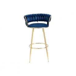 35 in. Navy Blue Velvet Metal Frame Cushioned Bar Stool with Gold Metal Legs by HOMEFUN