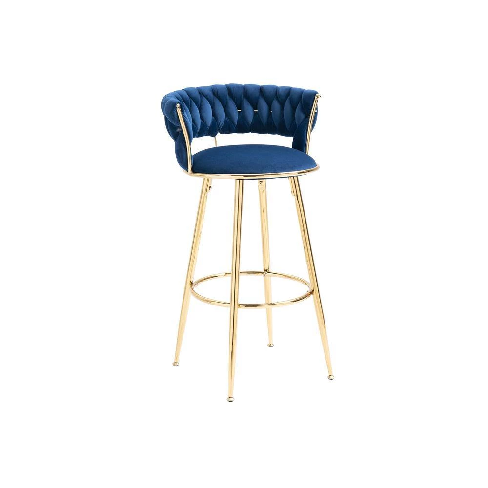 35 in. Navy Blue Velvet Metal Frame Cushioned Bar Stool with Gold Metal Legs by HOMEFUN 5 35 in. Navy Blue Velvet Metal Frame Cushioned Bar Stool with Gold Metal Legs by HOMEFUN - Image 3