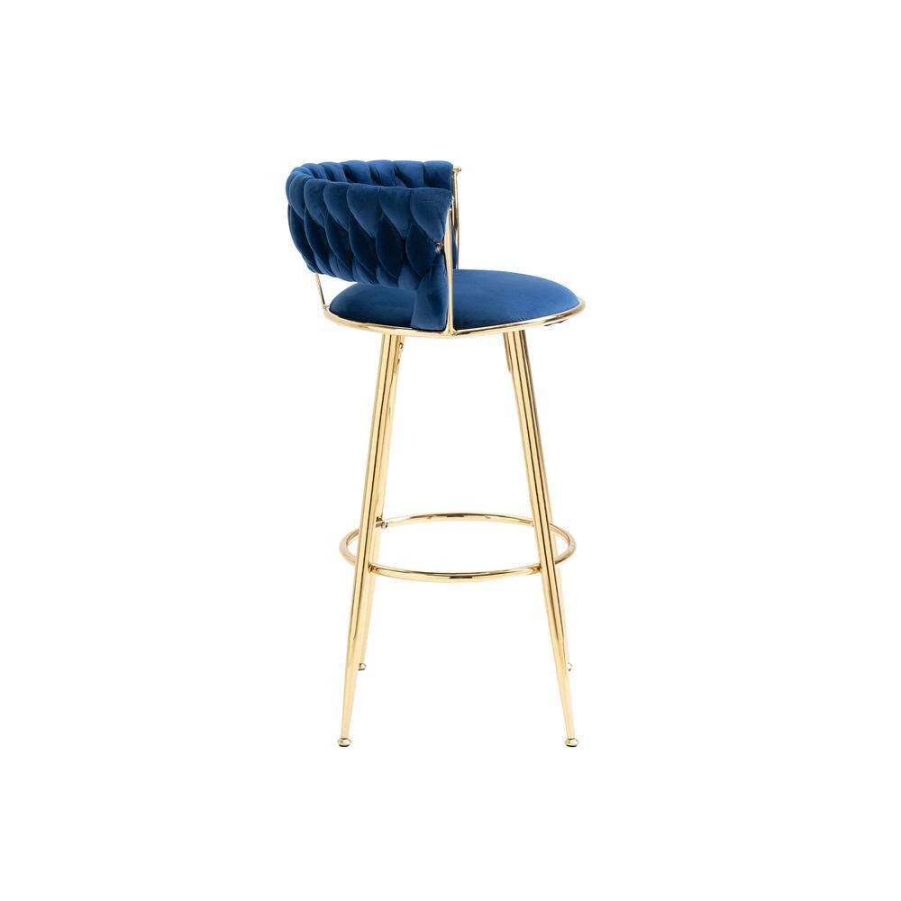 35 in. Navy Blue Velvet Metal Frame Cushioned Bar Stool with Gold Metal Legs by HOMEFUN 4 35 in. Navy Blue Velvet Metal Frame Cushioned Bar Stool with Gold Metal Legs by HOMEFUN - Image 2