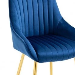 Modern Navy Blue Velvet Upholstered High Back Dining Chair with 4 Golden Metal Legs by HOMEFUN -Cheap LR Home Store navy blue homefun dining chairs hfhdsn 887ny 1f 1000