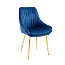 Modern Navy Blue Velvet Upholstered High Back Dining Chair with 4 Golden Metal Legs by HOMEFUN -Cheap LR Home Store navy blue homefun dining chairs hfhdsn 887ny c3 1000