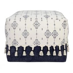 Scandinavian Navy Blue / Ivory Ornamental Motif Pouf Ottoman by LR Home -Cheap LR Home Store navy blue ivory lr home ottomans poufs34037nav1612 4f 1000