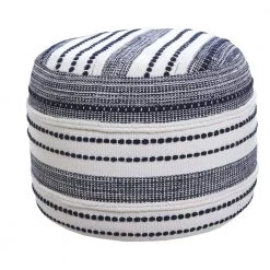 Seaside Navy Blue / Ivory Striped Textured Pouf Ottoman by LR Home