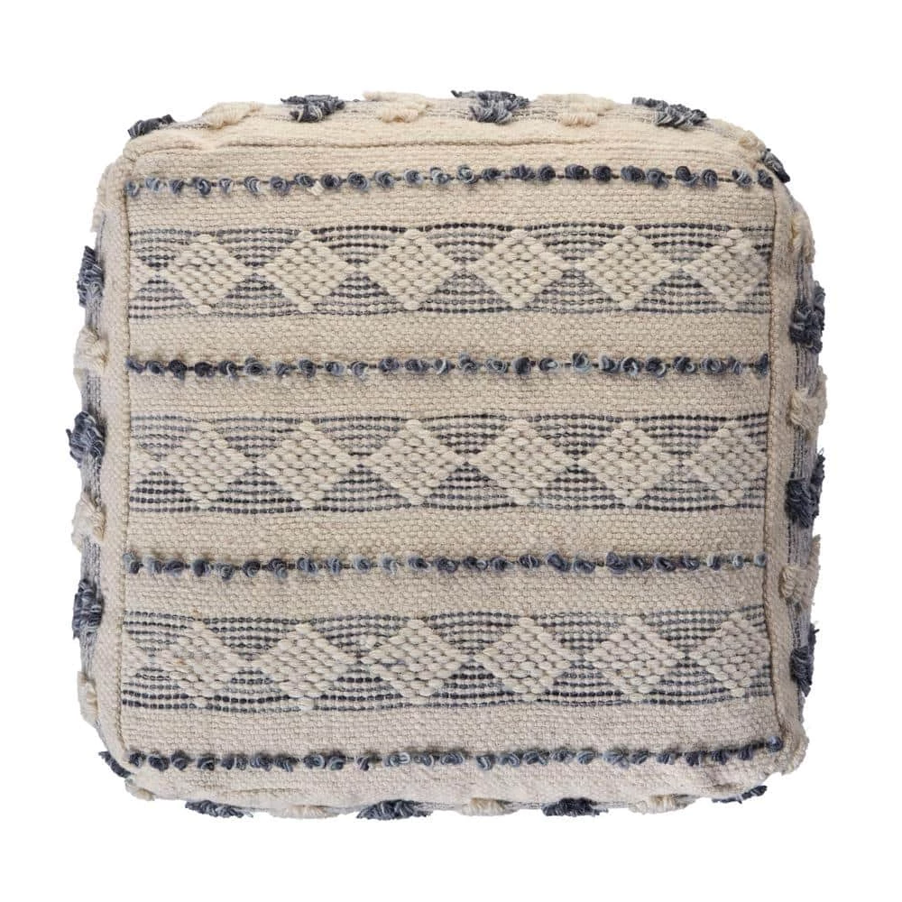 Tufted Navy / Ivory 18 in. Geometric Pattern Pouf by LR Home 7 Tufted Navy / Ivory 18 in. Geometric Pattern Pouf by LR Home - Image 5