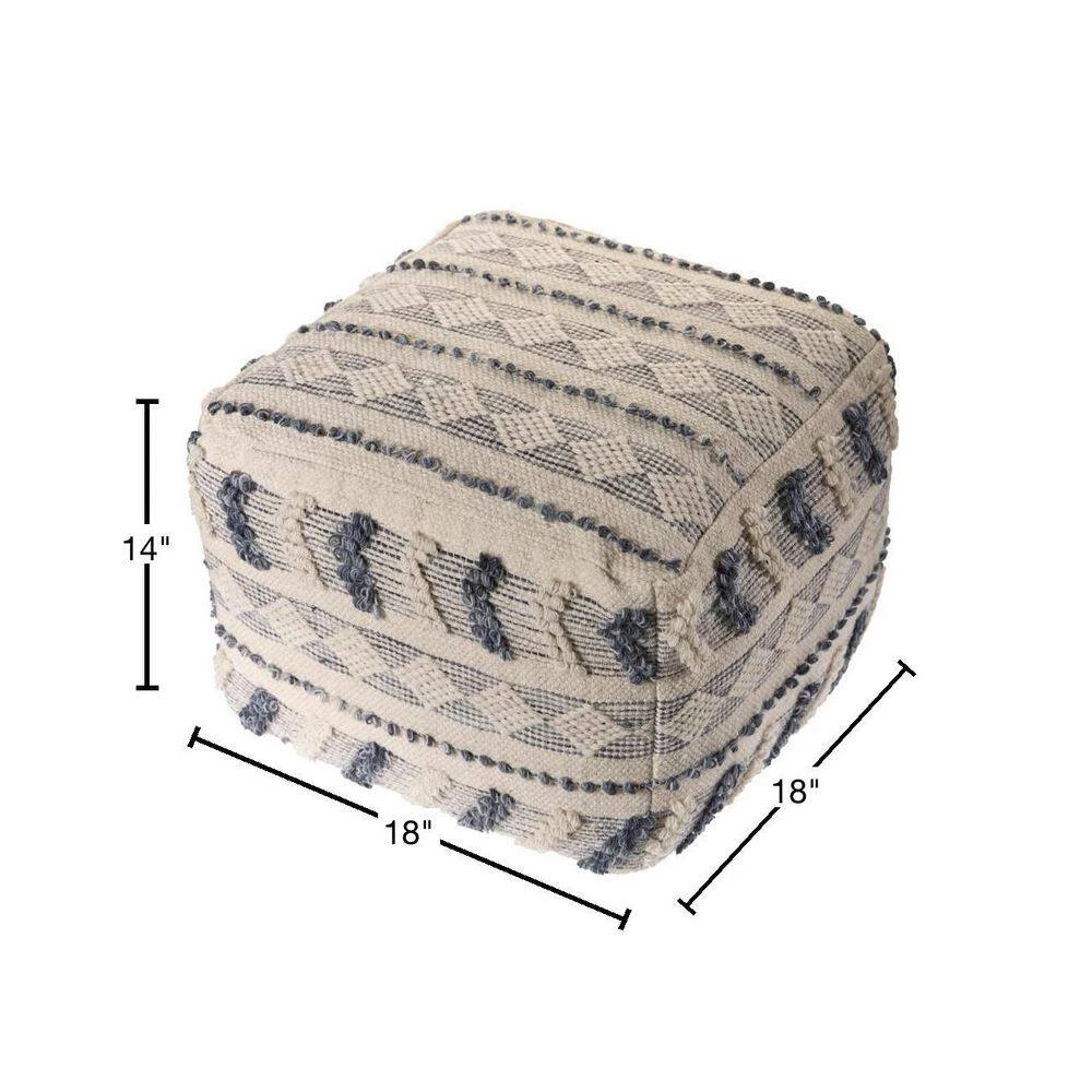 Tufted Navy / Ivory 18 in. Geometric Pattern Pouf by LR Home 4 Tufted Navy / Ivory 18 in. Geometric Pattern Pouf by LR Home - Image 2