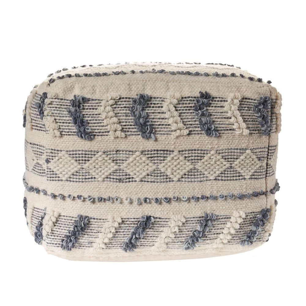Tufted Navy / Ivory 18 in. Geometric Pattern Pouf by LR Home 6 Tufted Navy / Ivory 18 in. Geometric Pattern Pouf by LR Home - Image 4
