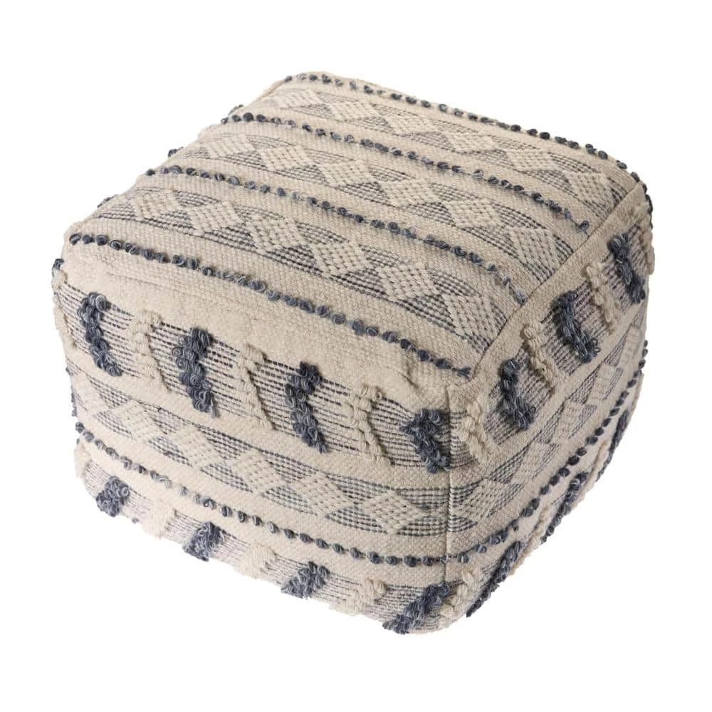 Tufted Navy / Ivory 18 in. Geometric Pattern Pouf by LR Home 3 Tufted Navy / Ivory 18 in. Geometric Pattern Pouf by LR Home