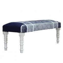 Minimal 47 in. Navy Blue Cotton Checks Plaid Bench with White Legs by LR Home 14 Minimal 47 in. Navy Blue Cotton Checks Plaid Bench with White Legs by LR Home -Cheap LR Home Store navy blue lr home bedroom benches bench99071nav3b14 1f 1000