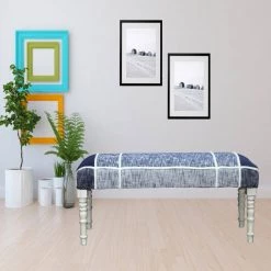 Minimal 47 in. Navy Blue Cotton Checks Plaid Bench with White Legs by LR Home 17 Minimal 47 in. Navy Blue Cotton Checks Plaid Bench with White Legs by LR Home -Cheap LR Home Store navy blue lr home bedroom benches bench99071nav3b14 31 1000
