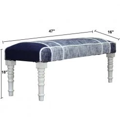 Minimal 47 in. Navy Blue Cotton Checks Plaid Bench with White Legs by LR Home 15 Minimal 47 in. Navy Blue Cotton Checks Plaid Bench with White Legs by LR Home -Cheap LR Home Store navy blue lr home bedroom benches bench99071nav3b14 44 1000