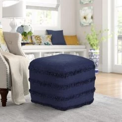 Solid Navy Blue 18 in. x 18 in. x 14 in. Textured Stripe Pouf Ottoman by LR Home -Cheap LR Home Store navy blue lr home ottomans poufs34050nav1612 d4 1000