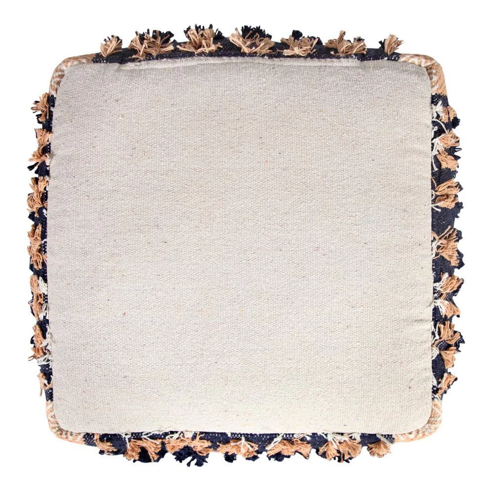 Shabby Chic Navy Blue / Peach 18" x 14" Square Rustic Textured Cotton Pouf by LR Home 9 Shabby Chic Navy Blue / Peach 18" x 14" Square Rustic Textured Cotton Pouf by LR Home - Image 7