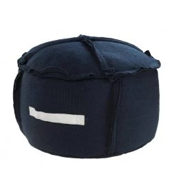Solid Textured Navy Blue / White Indoor Outdoor Pouf with Handles by LR Home -Cheap LR Home Store navy blue white lr home ottomans poufs34015nav2012 1f 1000