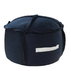 Solid Textured Navy Blue / White Indoor Outdoor Pouf with Handles by LR Home -Cheap LR Home Store navy blue white lr home ottomans poufs34015nav2012 4f 1000