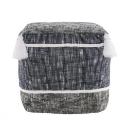 Blue/White Modern Distressed Rope Lined Tasseled Pouf by LR Home 16 Blue/White Modern Distressed Rope Lined Tasseled Pouf by LR Home -Cheap LR Home Store navy blue white lr home ottomans poufs34020nav1414 1f 1000