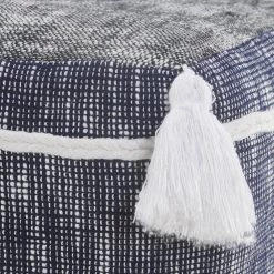 Blue/White Modern Distressed Rope Lined Tasseled Pouf by LR Home 14 Blue/White Modern Distressed Rope Lined Tasseled Pouf by LR Home -Cheap LR Home Store navy blue white lr home ottomans poufs34020nav1414 c3 1000
