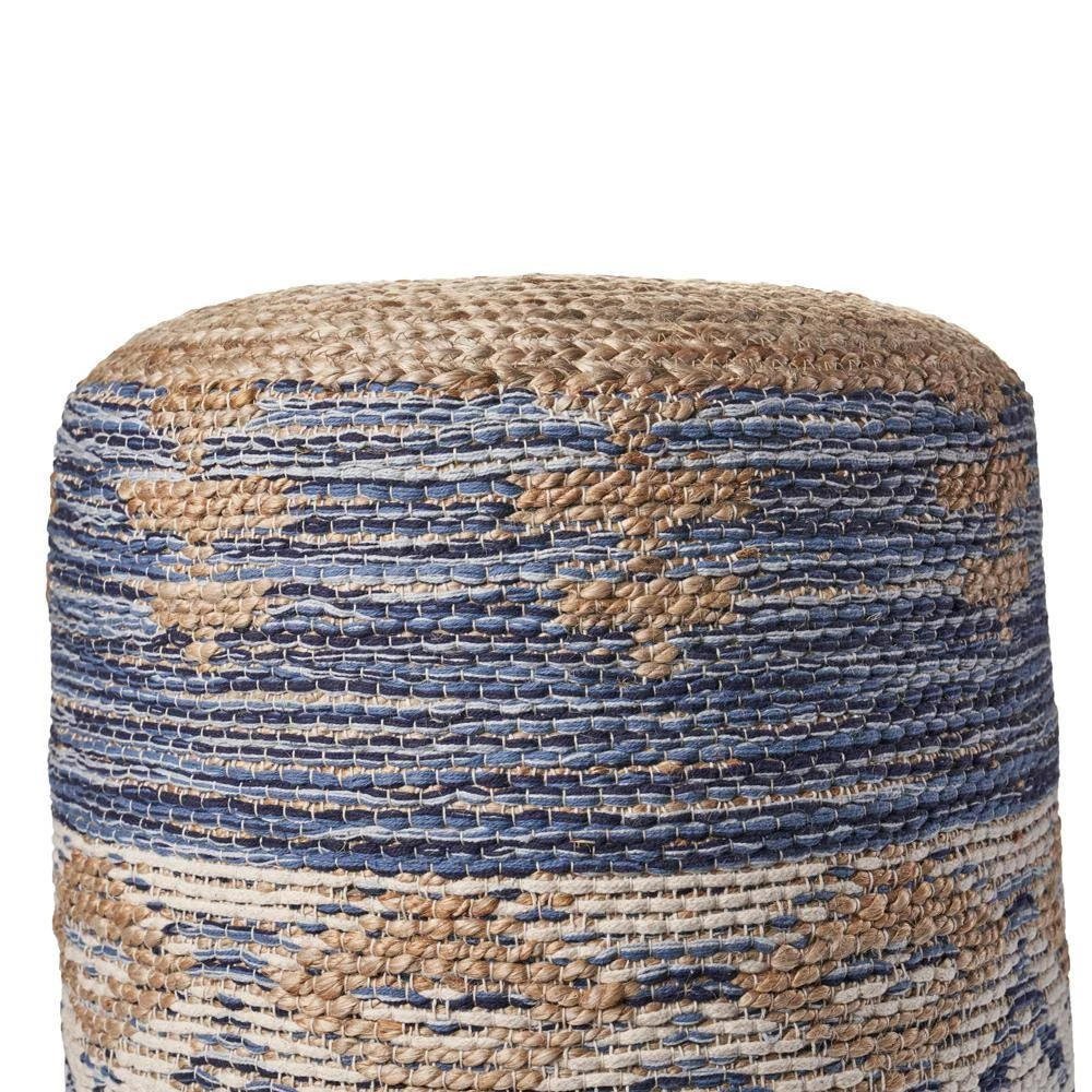 Natural Jute Navy Gray Geometric Pouf by LR Home 7 Natural Jute Navy Gray Geometric Pouf by LR Home - Image 5