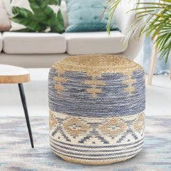 Natural Jute Navy Gray Geometric Pouf by LR Home 15 Natural Jute Navy Gray Geometric Pouf by LR Home -Cheap LR Home Store navy gray lr home ottomans poufs99756nnv1616 31 1000