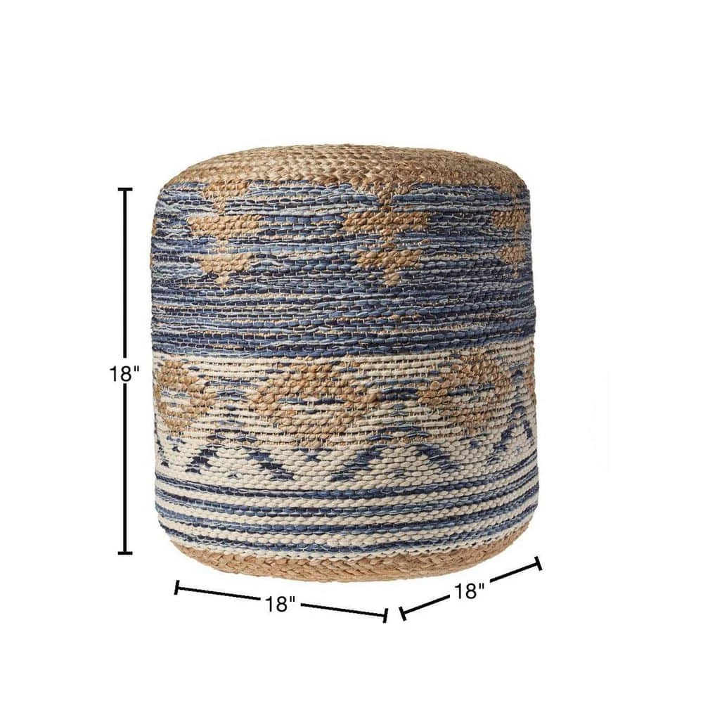 Natural Jute Navy Gray Geometric Pouf by LR Home 4 Natural Jute Navy Gray Geometric Pouf by LR Home - Image 2