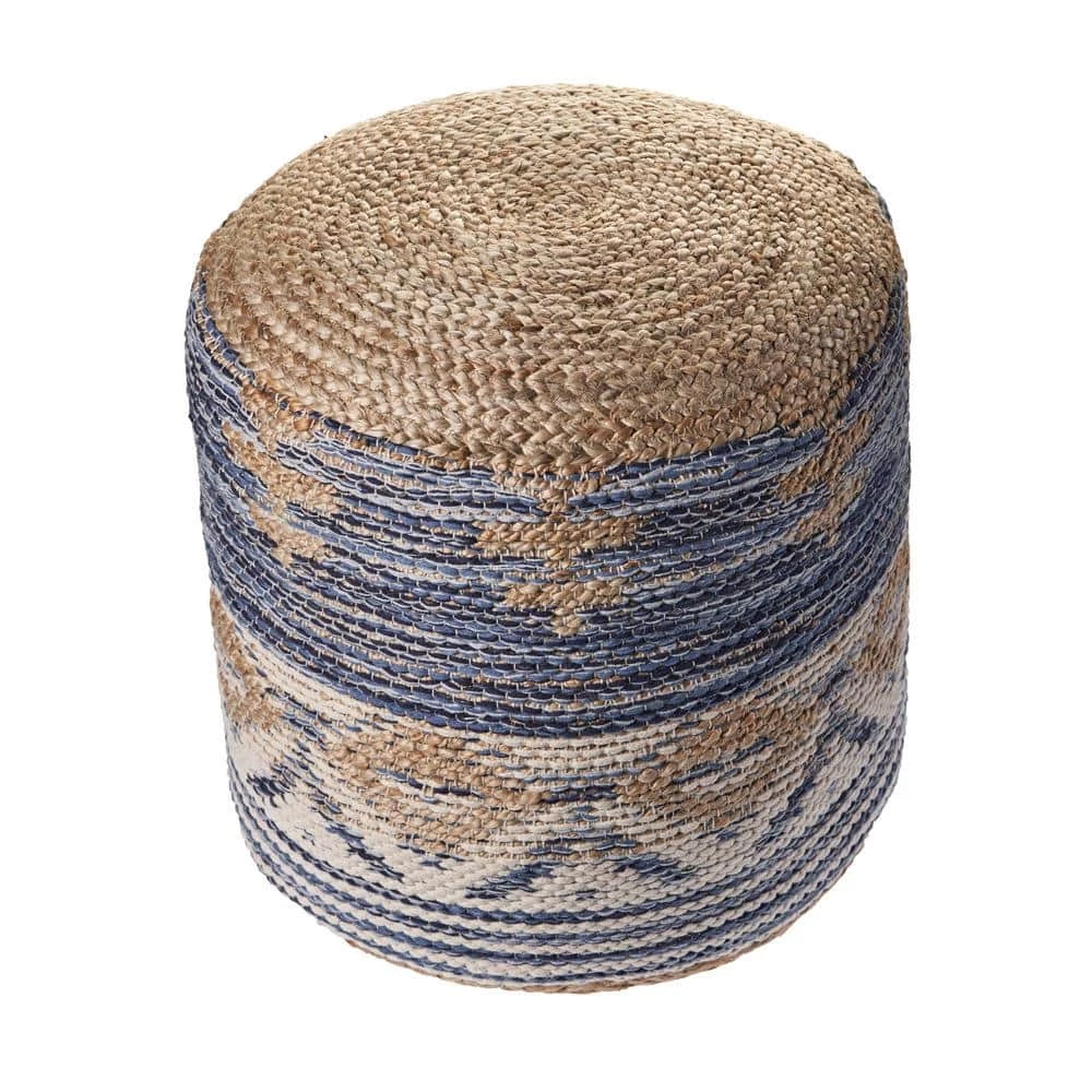 Natural Jute Navy Gray Geometric Pouf by LR Home 3 Natural Jute Navy Gray Geometric Pouf by LR Home