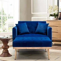 Navy Modern Velvet Tufted Chaise Lounge Chair with Golden Metal Legs by HOMEFUN -Cheap LR Home Store navy homefun chaise lounges hfhdsn 853ny 31 1000