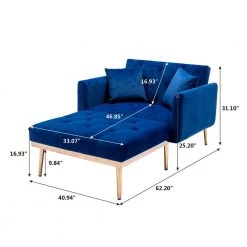 Navy Modern Velvet Tufted Chaise Lounge Chair with Golden Metal Legs by HOMEFUN -Cheap LR Home Store navy homefun chaise lounges hfhdsn 853ny 40 1000